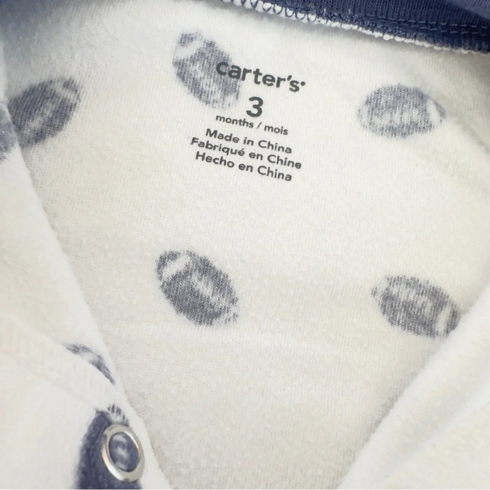 Carter’s Baby Boy Football Fleece One Piece Zip Up Footies Onesie Pajama Size 3M
